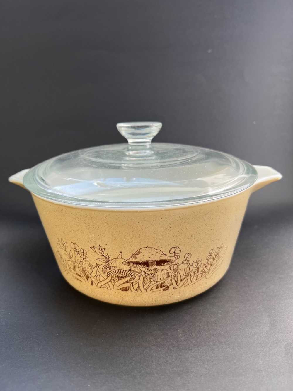 Vintage PYREX Forest Fancies Mushrooms Casserole Bowl w Lid 474 B #21 Bake Serve